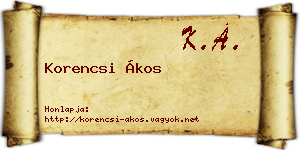 Korencsi Ákos névjegykártya